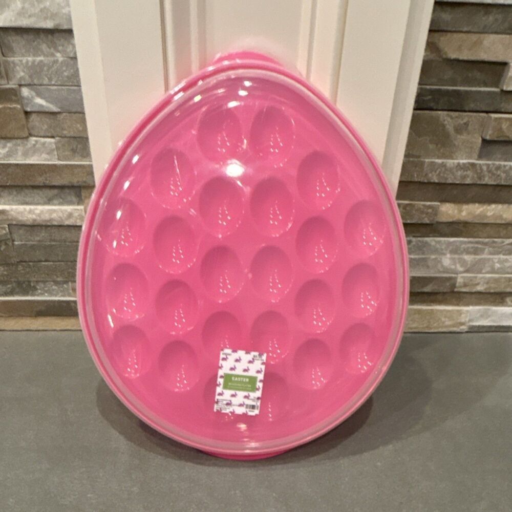 Hobby Lobby Pink Plastic Deviled Egg Platter with Lid Easter
